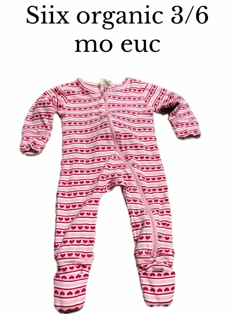 Siix organic 3-6 mo VALENTINE STRIPE / ORGANIC ZIP FOOTIE